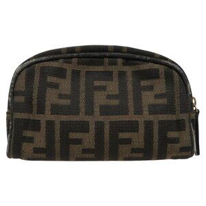 FENDI Zucca Canvas Pouch Brown Black Auth